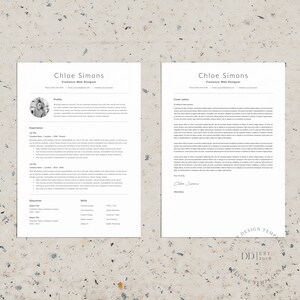 May include: A black and white resume and cover letter template with the name Chloe Simons, Freelance Web Designer at the top of each page.