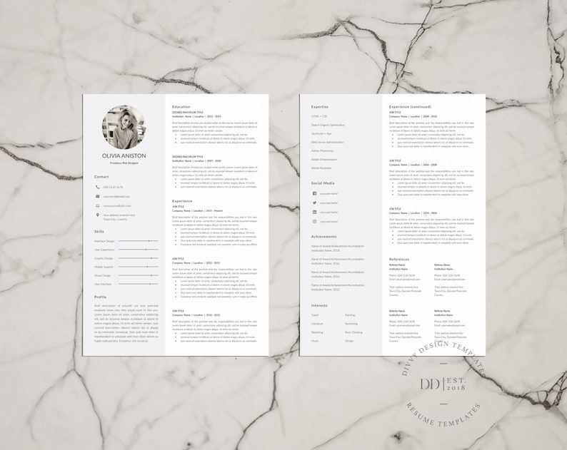 CV Template, Resume Template with Photo for Microsoft Word and InDesign, Professional and Creative CV image 3