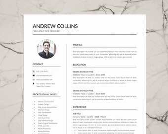 Plantilla de CV profesional con foto y plantilla de carta de presentación para Microsoft Word e InDesign