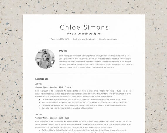 1 Page Resume Template | Professional Resume | 1 Page CV Template | Modern Resume | CV | Resume Template Word | Creative Resume