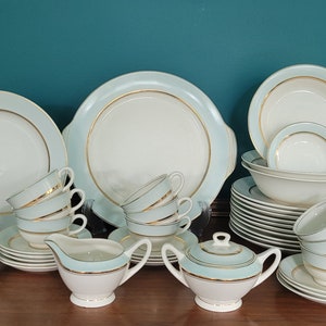 Pale Aqua Rim French Saxon China Set