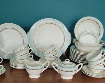 Pale Aqua Rim French Saxon China Set