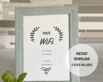 WiFi-wachtwoordteken, bewerkbaar, direct downloaden, wifi-wachtwoord afdrukbaar