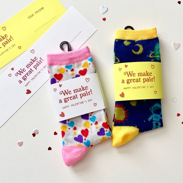 Class Valentine Sock TAGS- Classroom Valentines. Kids Valentines. School Valentine's Day Party. DIY Printable Tags.