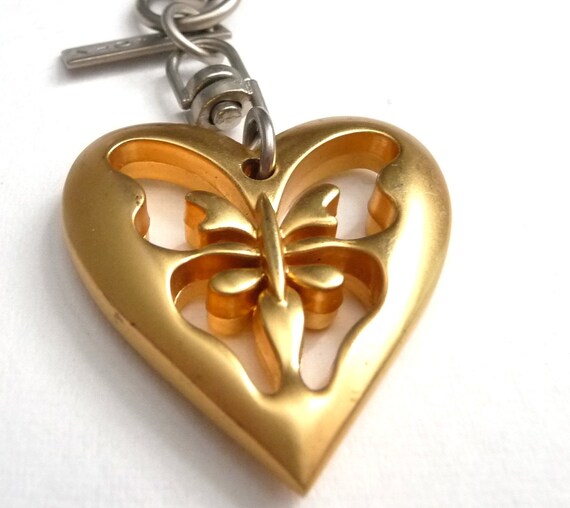 Coach Gold Multi Heart Bag Purse Charm Keychain Key Ring *Cute* Rare