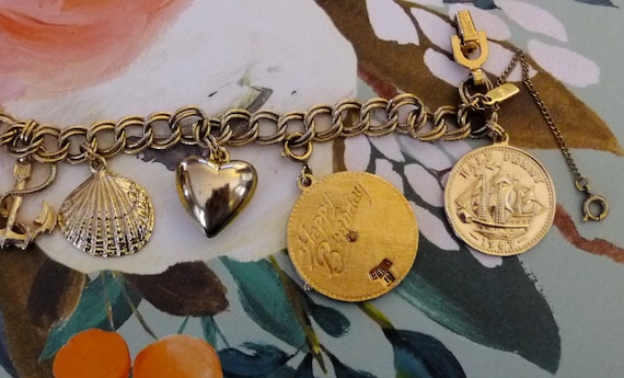 Monet Happy Birthday Gold Tone Charm Bracelet - image 1