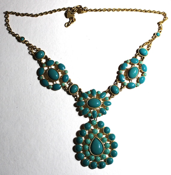 Stella Dot Gold and Turquoise Statement Necklace Etsy