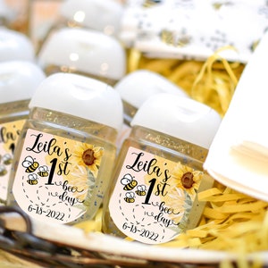 Bee Sunflower Birthday, Thanks For Beeing Here, Birthday Sanitizers Label, First Birthday Favor, 1st Birthday Party Favor, 1st Bee Day Party