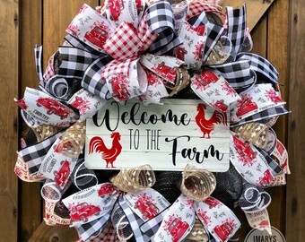 Welcome to the farm Rooster wreath, Farmhouse wreath,country wreath,everyday wreath,mother’s day gift,Farmhouse decor