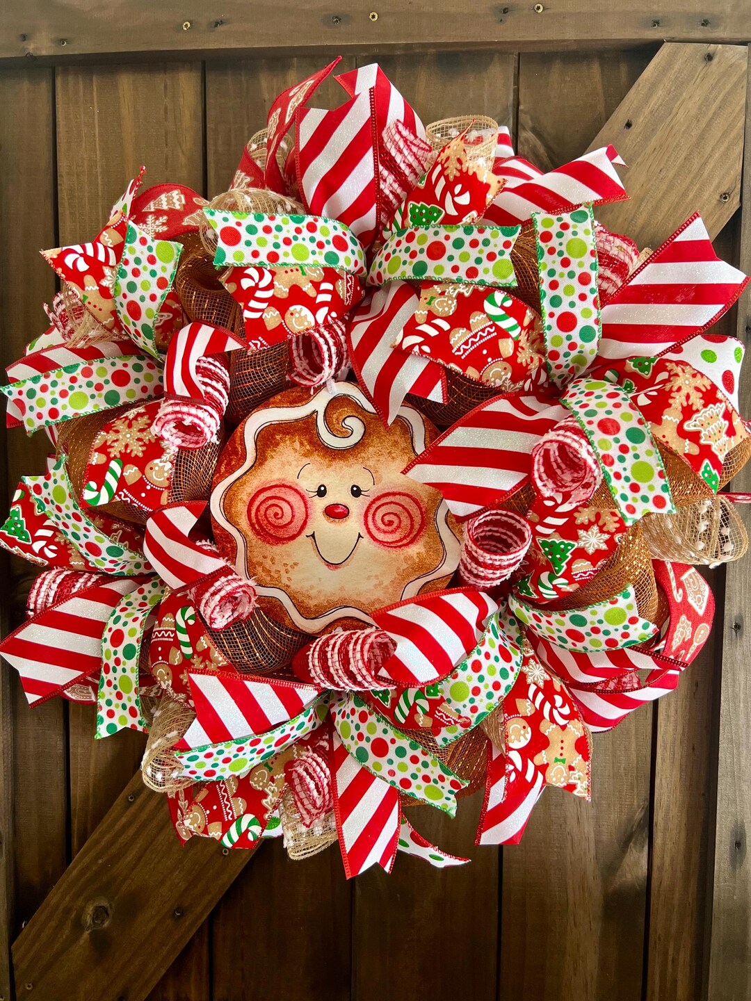 Gingerbread Wreath for Front Door , Gingerbread Christmas Wreath ...