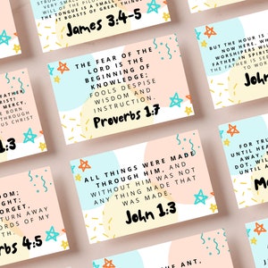 52 Tarjetas imprimibles del versículo bíblico de la semana para niños, tarjetas de las Escrituras para el versículo de la semana, memoria de las Escrituras, memoria de versículos, descarga instantánea