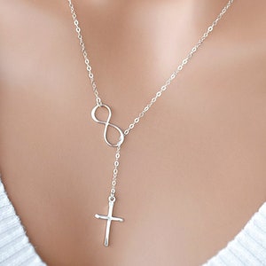 Infinity Cross Necklace, Sterling Silver Faith Forever Necklace, Baptism Gift, Communion Confirmation Gift for girls, Christmas gifts her