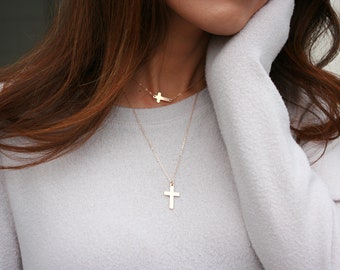 Cross pendant is solid 14K gold filled, Sideways Cross Necklace 14K Gold Filled, Layer Necklace, Confirmation Gift For Her,mom, Baptism Gift