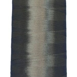 May include: A spool of dark gray embroidery thread with a light gray and blue ombre effect.