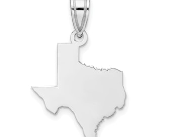Texas State Shape Engravable Charm Pendant Necklace Sterling Silver or 14k Gold