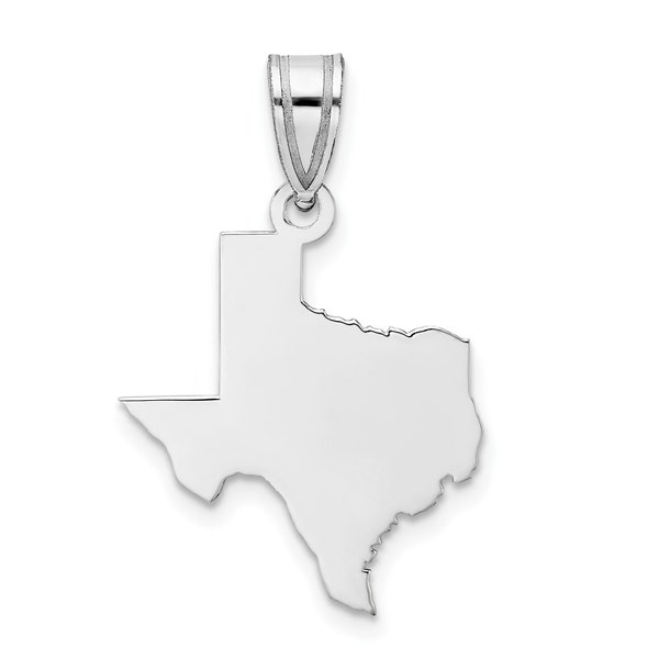 Texas State Shape Engravable Charm Pendant Necklace Sterling Silver or 14k Gold