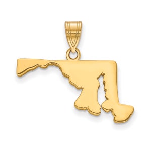 Maryland State Shape Engravable Charm Pendant Necklace Sterling Silver or 14k Gold