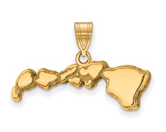 Hawaii State Shape Engravable Charm Pendant Necklace Sterling Silver or 14k Gold