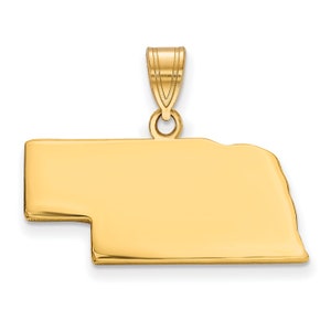 Nebraska State Form gravierbare Charm Anhänger Halskette Sterling Silber oder 14k Gold