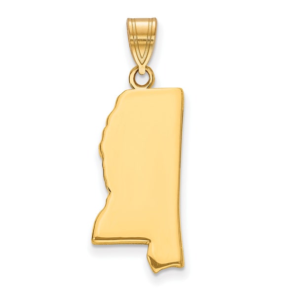 Mississippi State Shape Engravable Charm Pendant Necklace Sterling Silver or 14k Gold