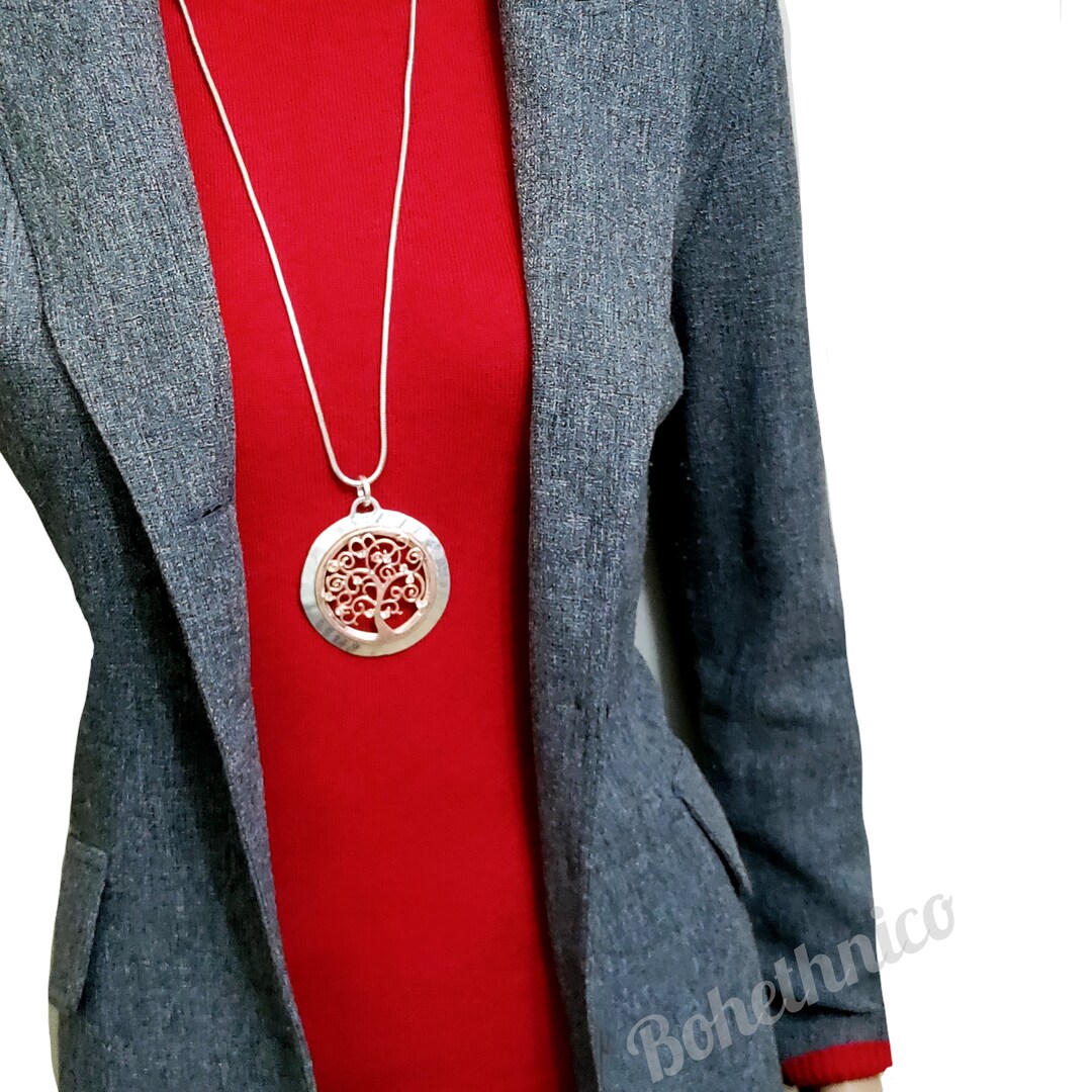 Modern Long Necklace/silver Chain Necklace Pendant/tree of Life