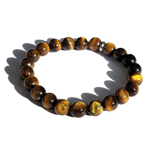 Genuine Tiger's Eye 8mm Bead Bracelet - Natural Stone Healing Chakra Bracelet For Men & Women