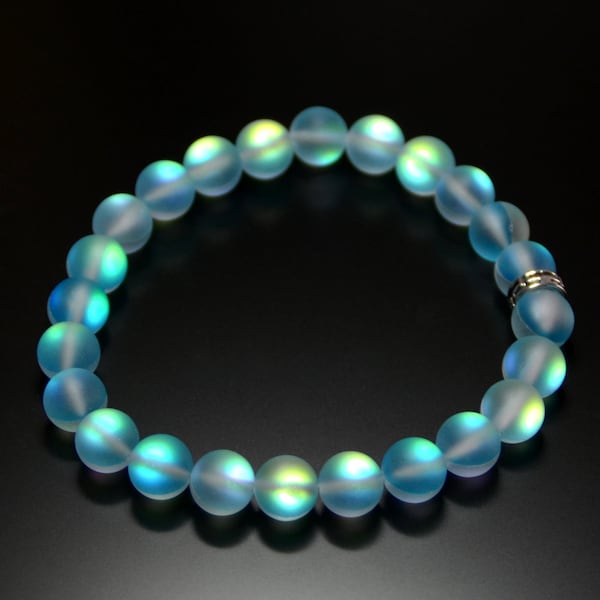 Mermaid Aura Glowing Bracelet Glass Matte 8mm for her women birthday valentine gift Stretch