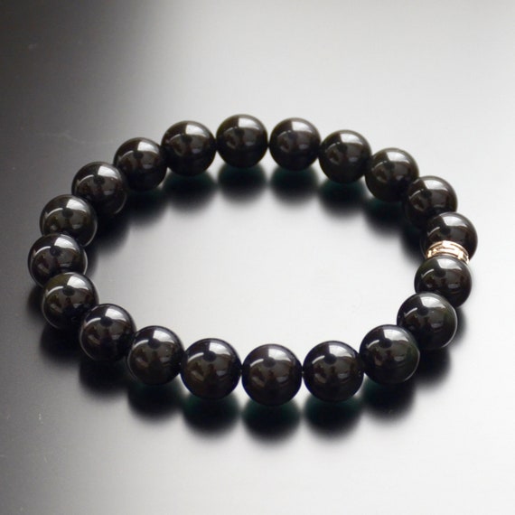 black obsidian crystal healing 6mm 8mm or 10mm bead bracelet