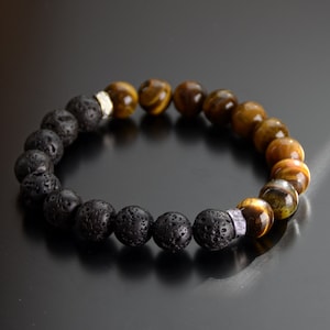 Tiger Eyes & Lava Rock Essential Oil Diffuser Bead High Quality Stretch Bracelet Gift for Men and Women 10mm 8mm 6.0 - 9.0 inches