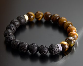 Tiger Eyes & Lava Rock Essential Oil Diffuser Bead High Quality Stretch Bracelet Gift for Men and Women 10mm 8mm 6.0 - 9.0 inches