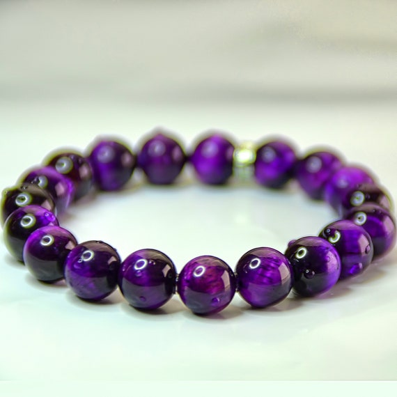 Purple Tiger Eye Gemstone Chakra Bead Bracelet Gift for Men | Etsy