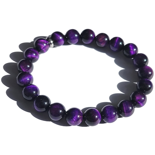 Purple Tiger Eye Gemstone Chakra High Quality Bead Bracelet Gift for Men Women 10mm 8mm 6.0 - 9.0 Inches