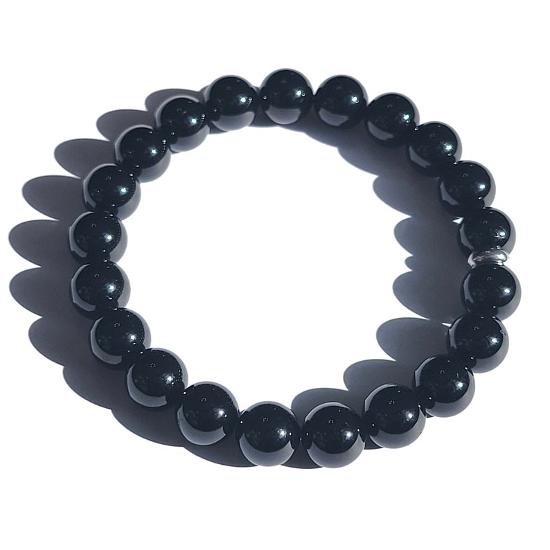 Black Tourmaline Crystal Bead Bracelet Chakra Energy Healing Protection Relieves Stress Anxiety Gift for Men & Women 8mm 10mm Quality AAA 