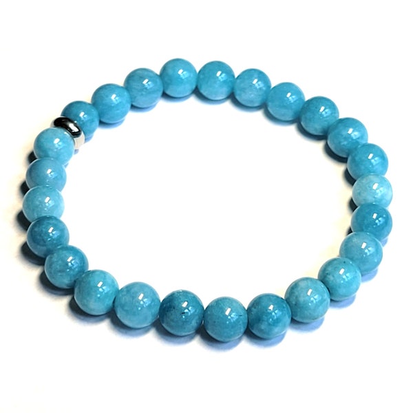 Aquamarine Bead Bracelet Gemstone Crystal Chakra Cleansing Meditation Peace Calming Men Women 6mm 8mm 10mm