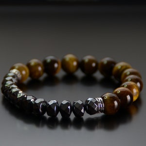 Pulsera de cuentas elásticas con piedras preciosas de ónix, obsidiana, ojo de tigre, hematita, regalo de protección de chakras para hombres y mujeres, 10mm, 8mm