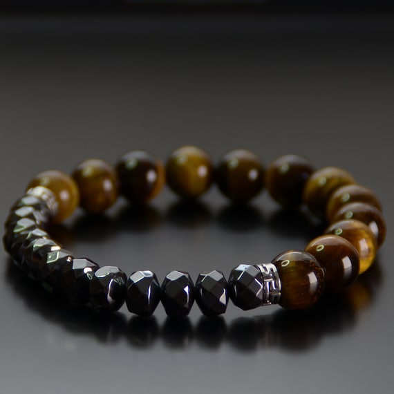 Tigers Eye Bracelet wHexagon Dyed Bone Center.