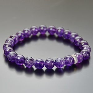 Amethyst Crystal Gemstone Chakra Quality Bead Stretch Bracelet Jewelry Anxiety Stress Relief Gift Women Men 8mm 10mm 6.0 - 9.0 Inches