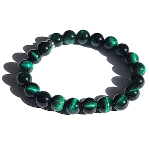 Green Tiger Eyes Gemstone Crystal Chakra Bead Stretch Bracelet Gift for Men and Women 10mm 8mm Grounding Healing Fashion 6.0 - 9.0 Inches