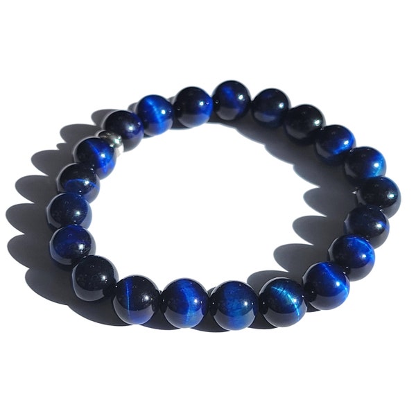 Blue Tiger Eye Gemstone Crystal Chakra Stretch Bead Bracelet High Quality Gift for Men and Women 10mm 8mm 6.0 - 9.0 Inches