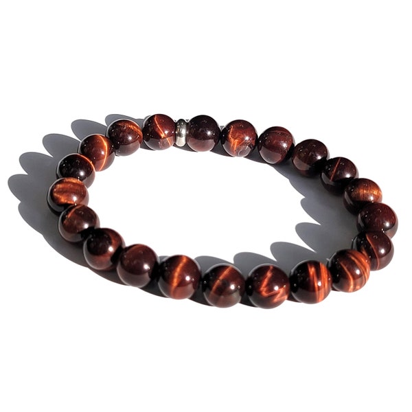 Red Tiger Eyes Gemstone Crystal Chakra Bead Stretch Bracelet Gift for Men and Women 10mm 8mm Grounding Healing Fashion 6.0 - 9.0