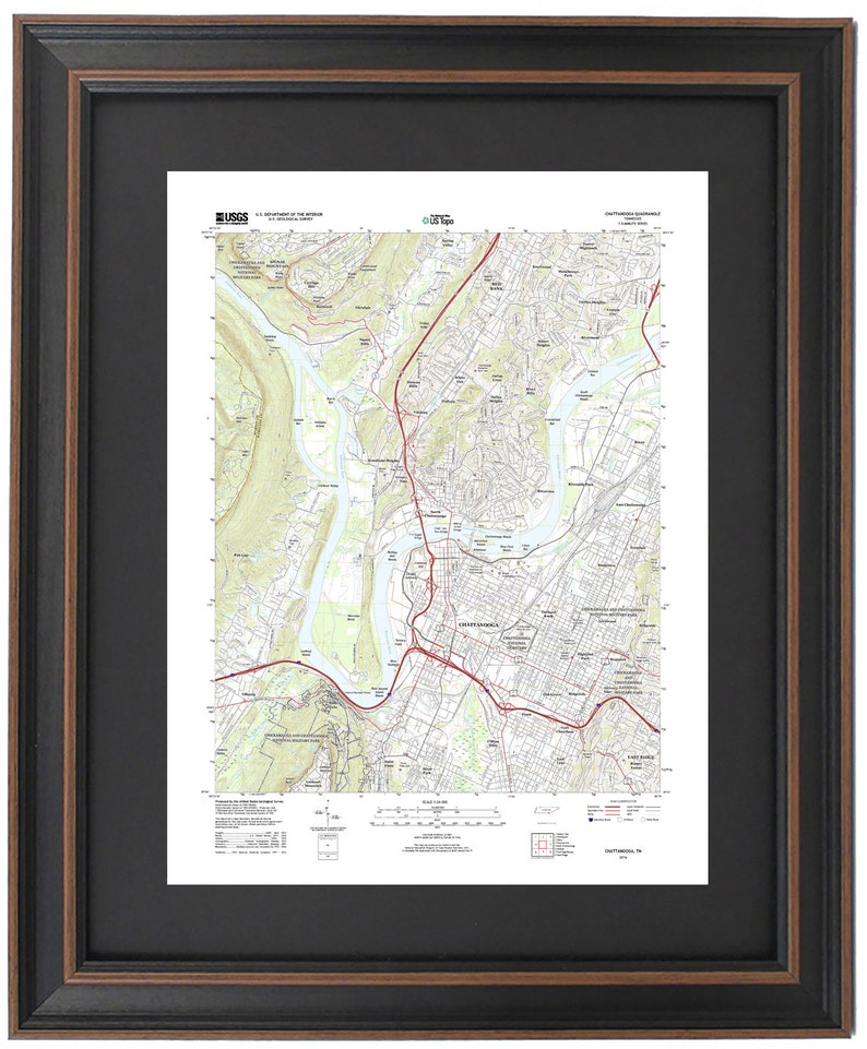 Framed Topographic Maps Chattanooga TN Gift for Hikers. Etsy