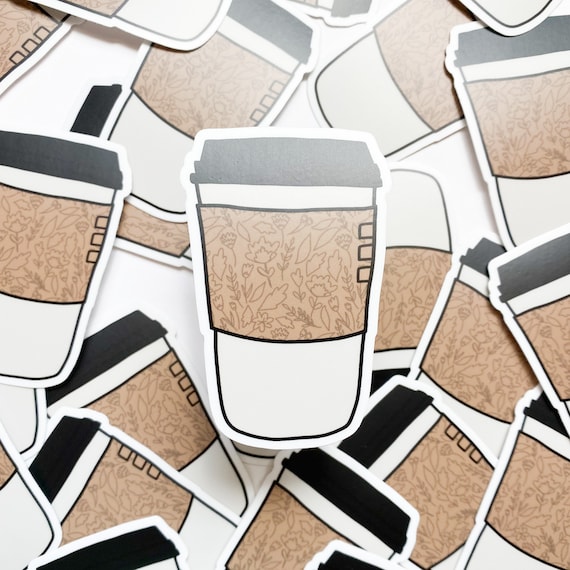 Floral Coffee Cup 3" vinyl Sticker | coffee sticker | laptop sticker | water bottle sticker | coffee cup | floral sticker | coffee lover