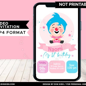 Invitation animée Pink Plim plim en anglais ou espagnol, Vidéo Plim plim, Carte vidéo, Vidéo personnalisée, Invitation Plim plim Anniversaire