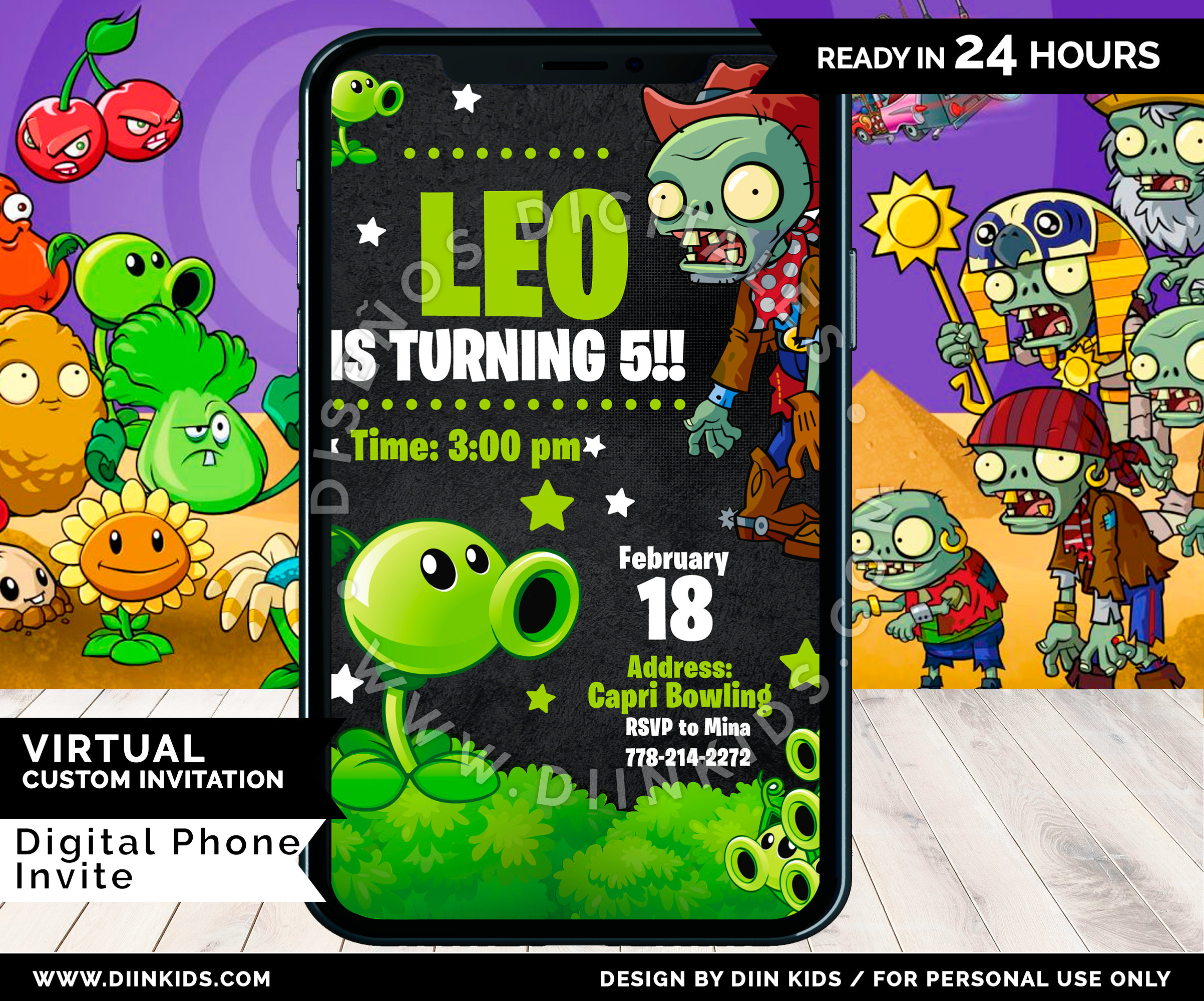Plants Vs Zombies Invitation, Plants Vs Zombies Birthday Party ...