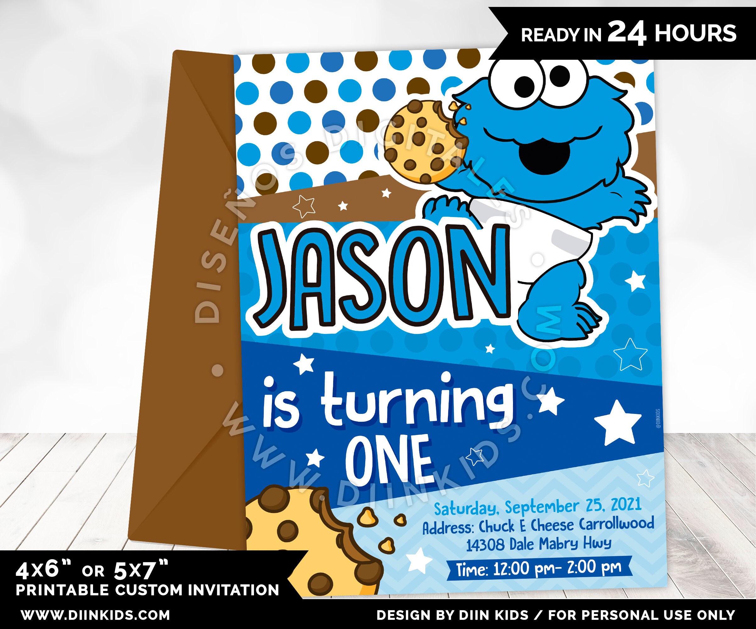 Cookie Monster Birthday Invitation Digital File Cookie - Etsy