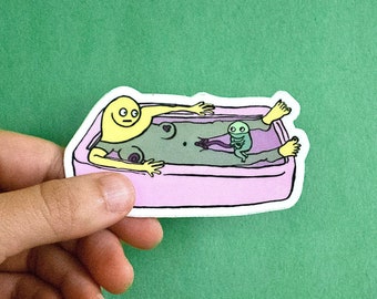 Sticker • Bathtub Nude with Fetus Baby •  Erotic Feminist Art