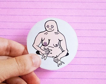 Sticker • Sad Nude with Dolls •  Erotic Feminist Art