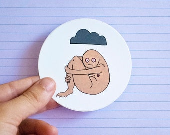Sticker • Sad Nude with Rain Cloud •  Erotic Feminist Art