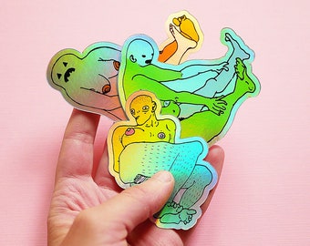 Sticker Set • 3 Weird Holographic Nudes • Erotic Feminist Art