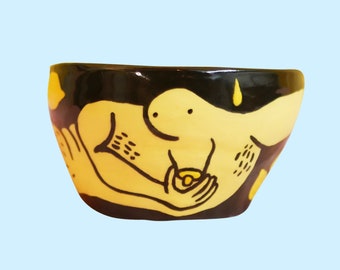 Ceramic Bowl • Pastel Yellow Nude with Lemons • Weird Erotic Pottery